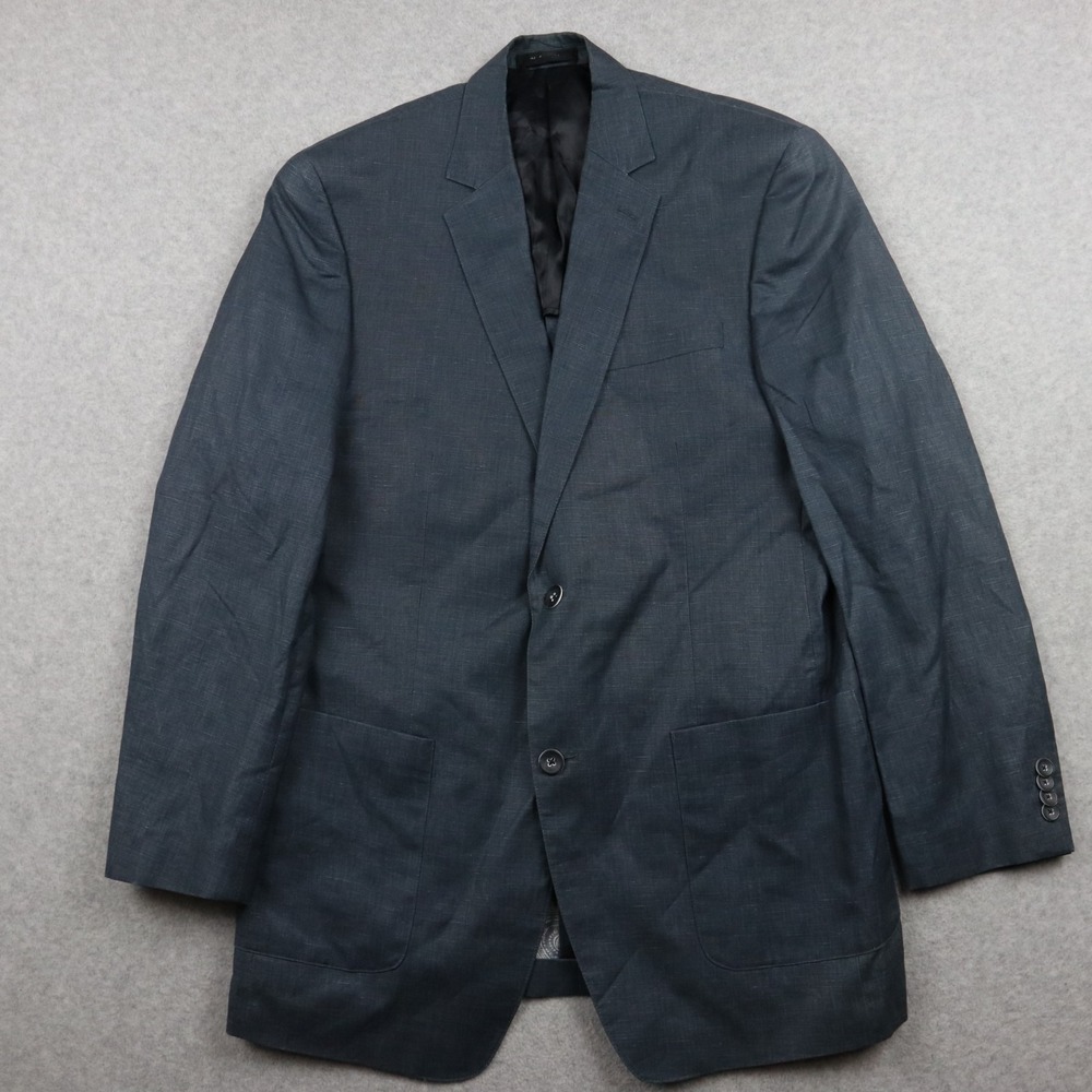 Michael Kors Blazer Mens 40L Linen/Cotton 2-Button Suit Jacket Sport Coat Blue